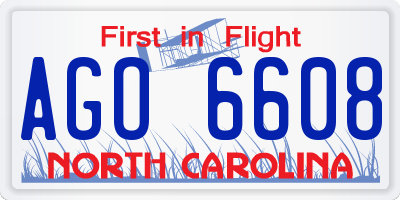 NC license plate AGO6608