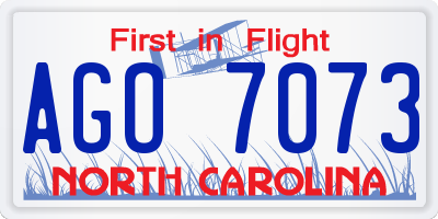 NC license plate AGO7073