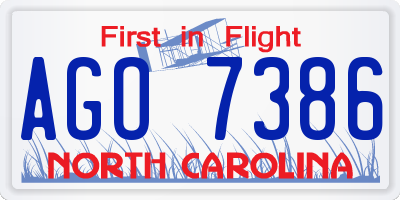 NC license plate AGO7386