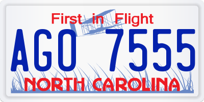 NC license plate AGO7555