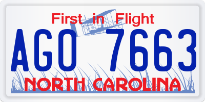 NC license plate AGO7663