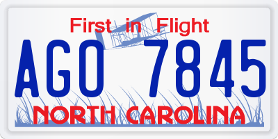 NC license plate AGO7845