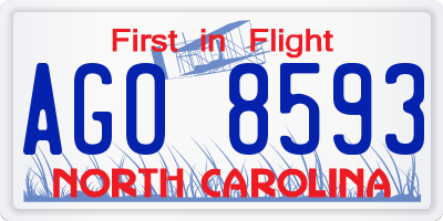 NC license plate AGO8593