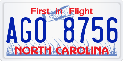 NC license plate AGO8756
