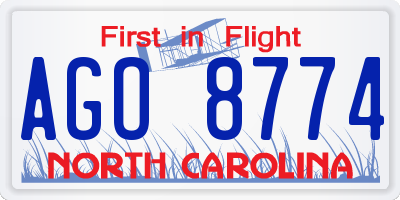 NC license plate AGO8774