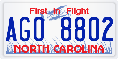 NC license plate AGO8802
