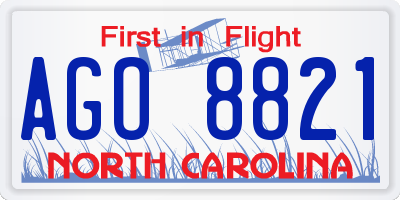 NC license plate AGO8821