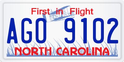 NC license plate AGO9102