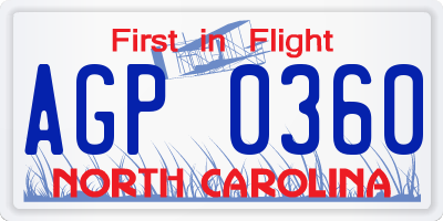 NC license plate AGP0360