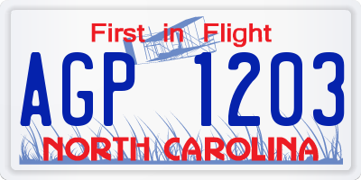 NC license plate AGP1203