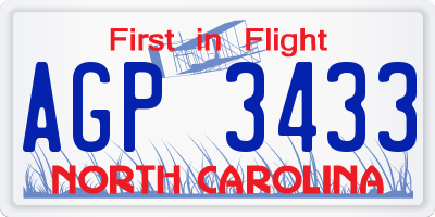 NC license plate AGP3433