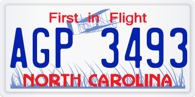 NC license plate AGP3493