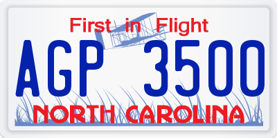 NC license plate AGP3500