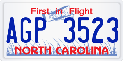 NC license plate AGP3523