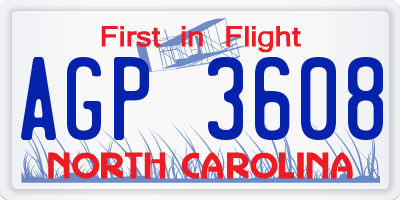 NC license plate AGP3608