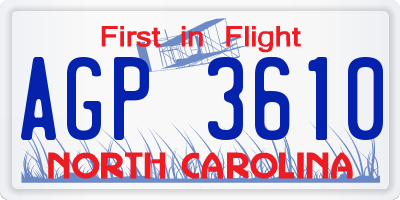NC license plate AGP3610