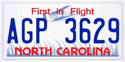 NC license plate AGP3629
