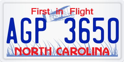 NC license plate AGP3650