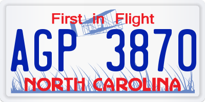 NC license plate AGP3870
