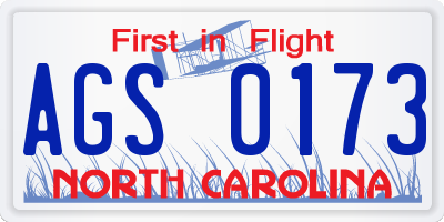 NC license plate AGS0173