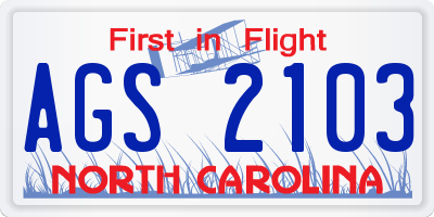 NC license plate AGS2103
