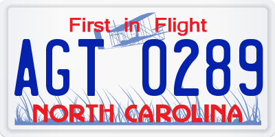NC license plate AGT0289