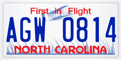 NC license plate AGW0814