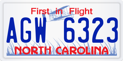 NC license plate AGW6323