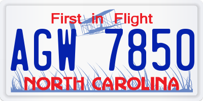 NC license plate AGW7850