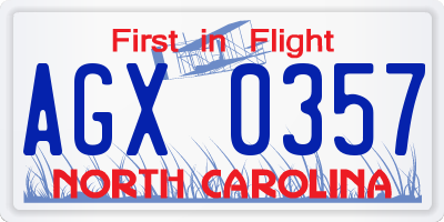 NC license plate AGX0357