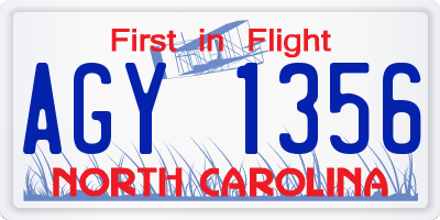 NC license plate AGY1356