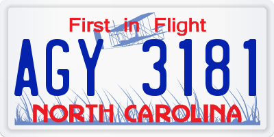 NC license plate AGY3181