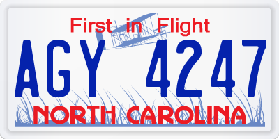NC license plate AGY4247