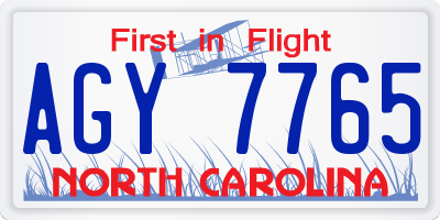 NC license plate AGY7765