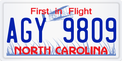 NC license plate AGY9809