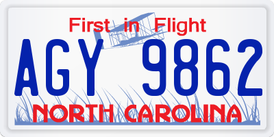 NC license plate AGY9862