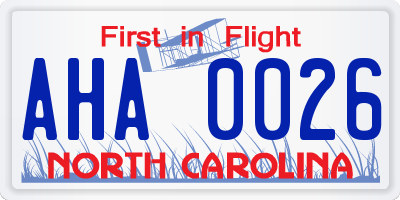 NC license plate AHA0026