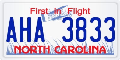 NC license plate AHA3833
