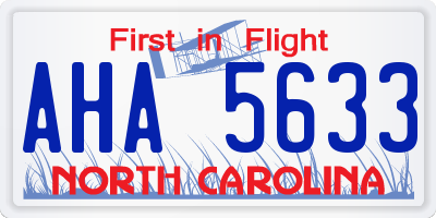NC license plate AHA5633