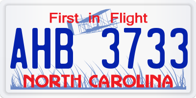 NC license plate AHB3733