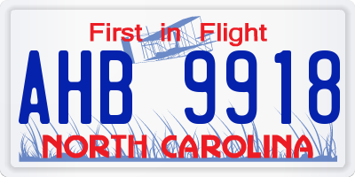 NC license plate AHB9918
