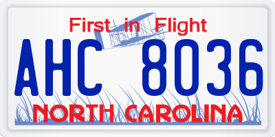 NC license plate AHC8036