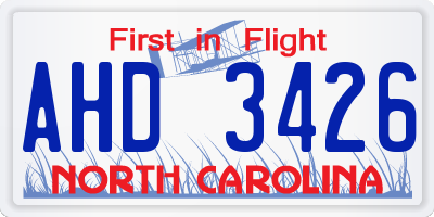 NC license plate AHD3426