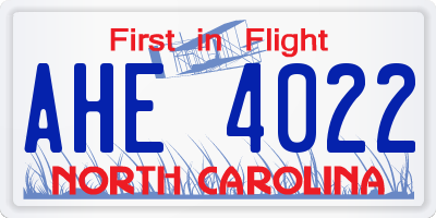 NC license plate AHE4022