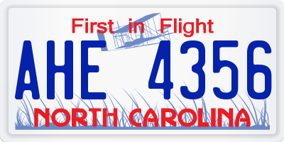 NC license plate AHE4356
