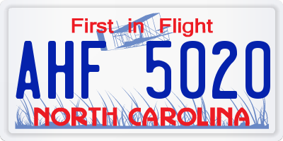 NC license plate AHF5020