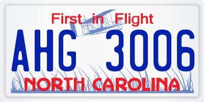 NC license plate AHG3006