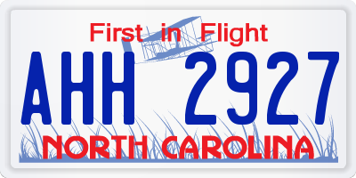 NC license plate AHH2927