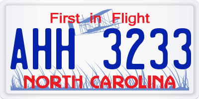 NC license plate AHH3233