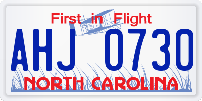 NC license plate AHJ0730